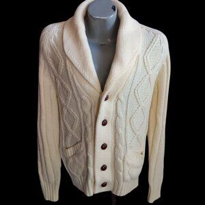 Men's Medium Cardigan Sweater Jacket True Vintage Sigallo Cream Cable Knit Shawl